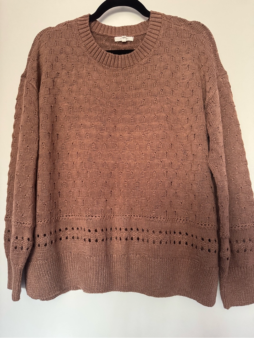 Maurices Cocoa Brown Crochet-Trim Crewneck Sweater